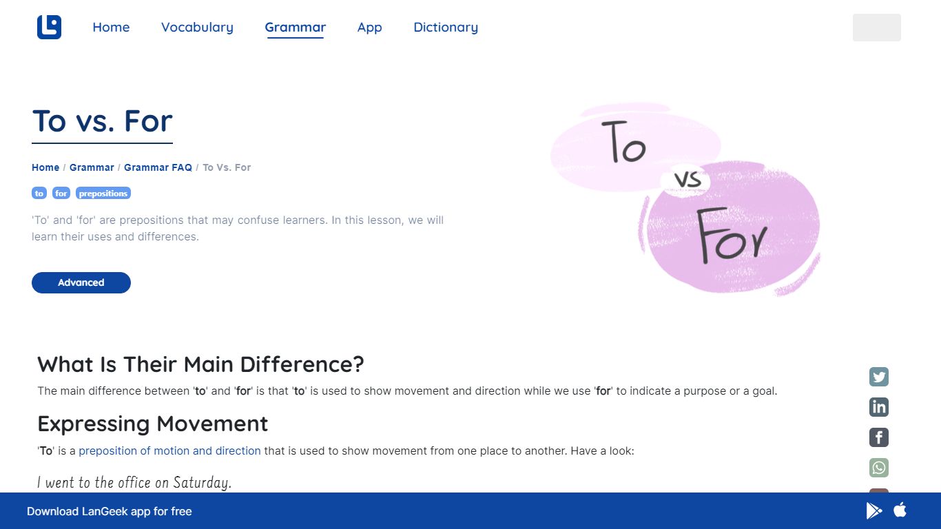 "To" vs. "For" in the English grammar | LanGeek