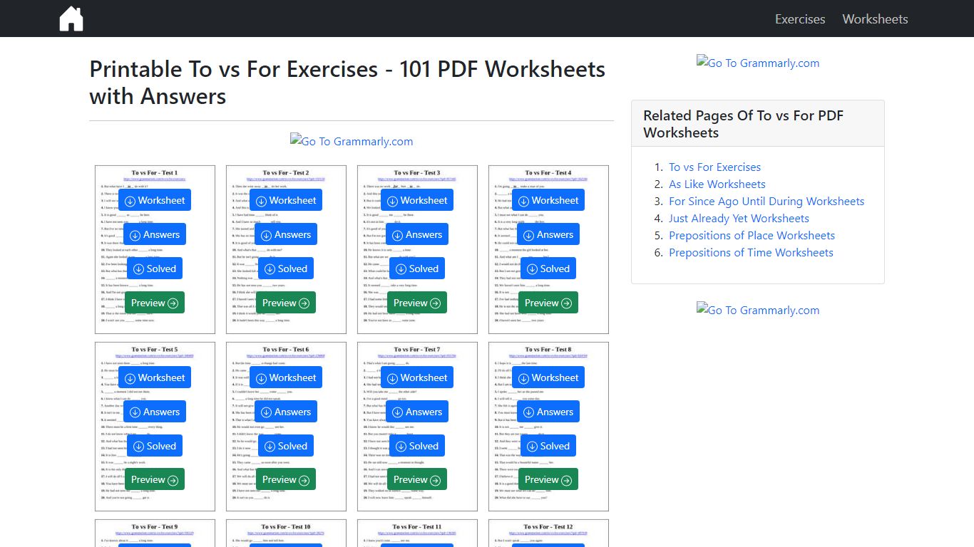 101 To vs For PDF Worksheets [2244 Exercises] - Grammarism